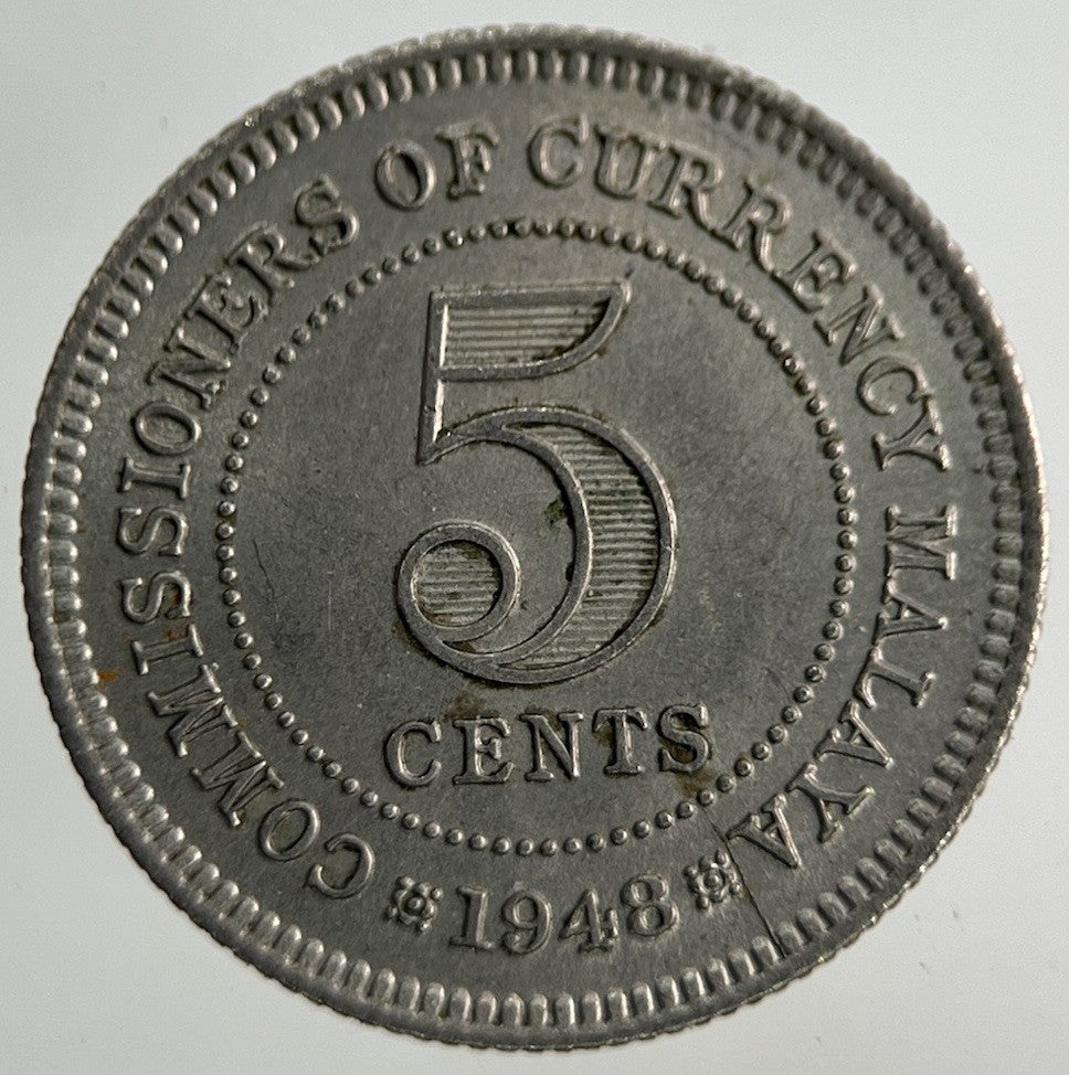 1948 Malaya Settlement Straits 5 Cents Coin | Fine Collectable Grade