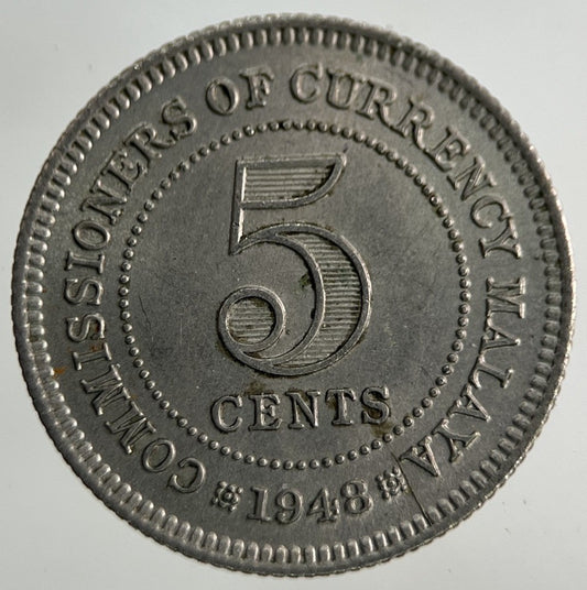1948 Malaya Settlement Straits 5 Cents Coin | Fine Collectable Grade