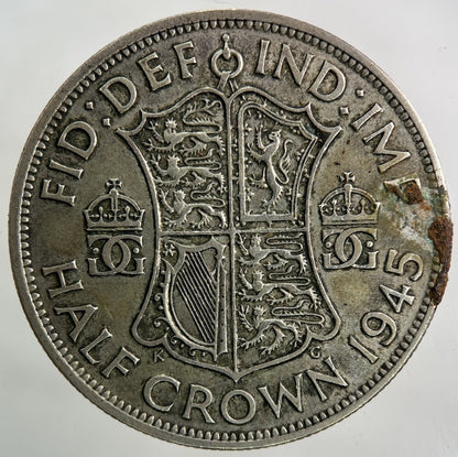 1945 George VI Half - Crown Silver Coin | Fine Collectable Grade