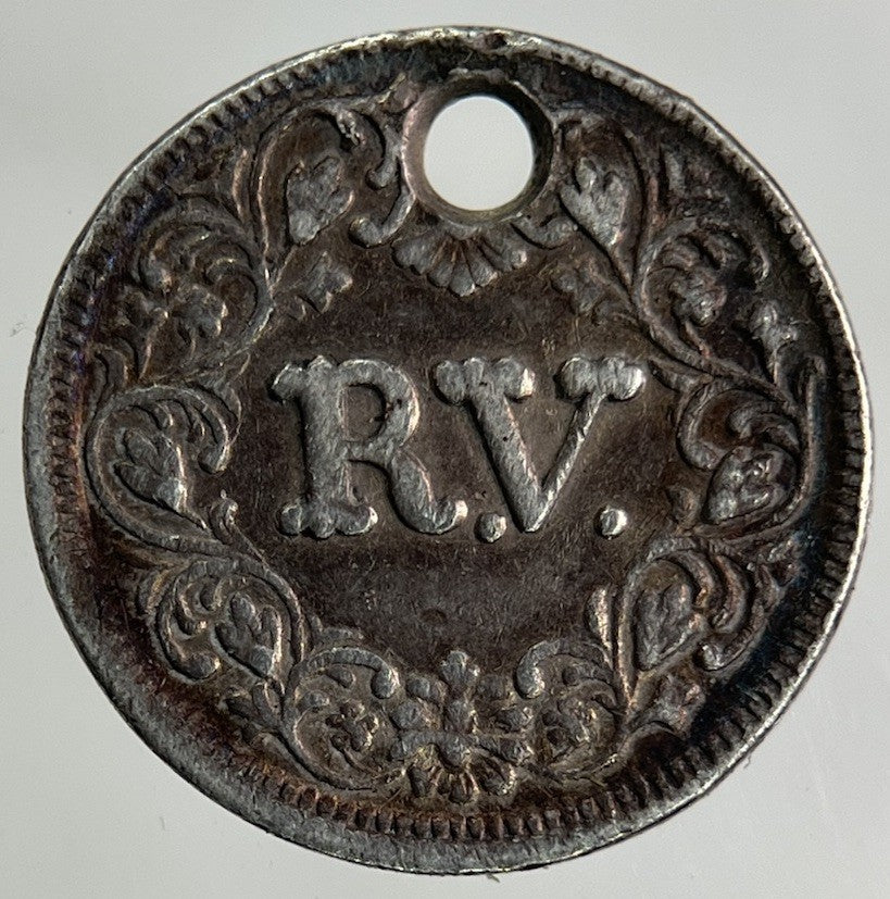 1864 India R.V. Travancore 1 Fanam R V Silver Coin | Fine Collectable Grade