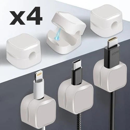 4 x White Magnetic Charger Cable Holders Phone iPhone Samsung For Car Desk Table