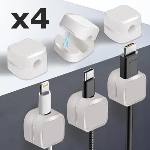 4 x White Magnetic Charger Cable Holders Phone iPhone Samsung For Car Desk Table