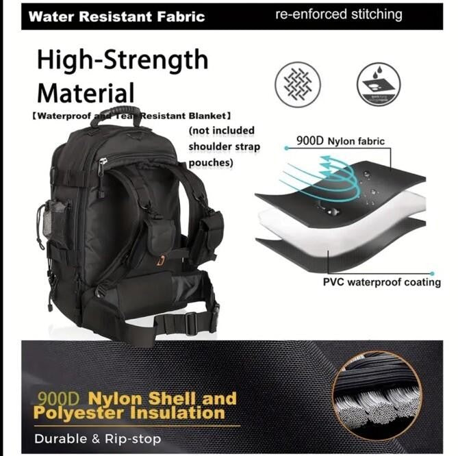 Black Large Capacity Backpack, 40L - 60L Sports Bag Outdoor Camping Hiking Travel