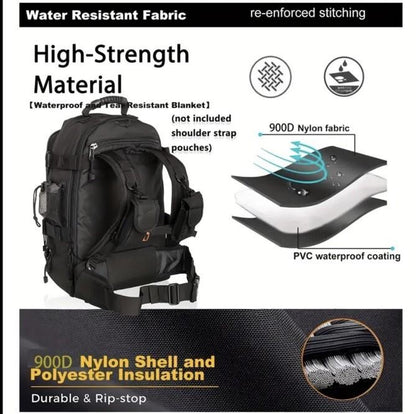 Black Large Capacity Backpack, 40L - 60L Sports Bag Outdoor Camping Hiking Travel