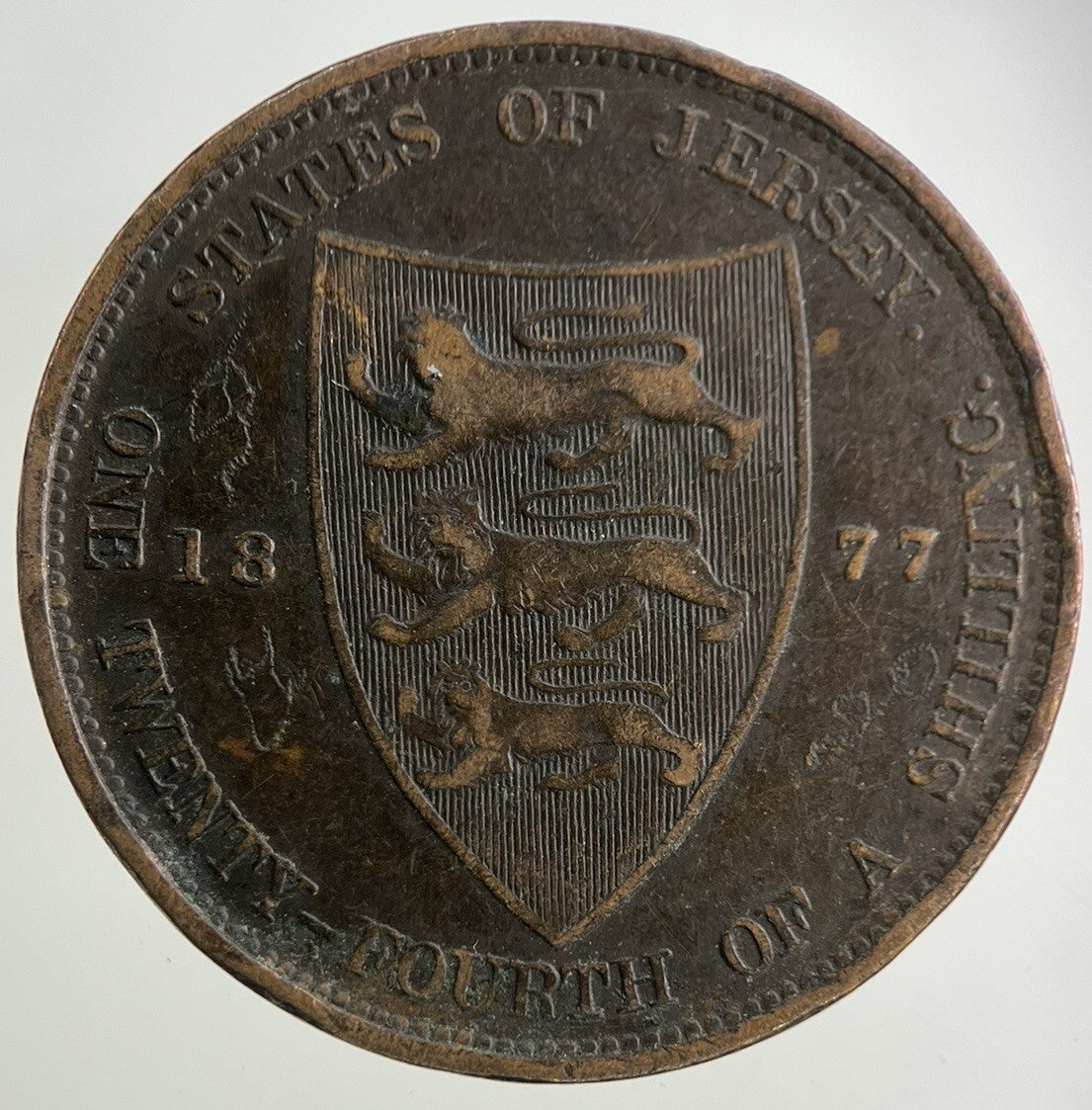 1877 Jersey 1/24 One Twenty - Fourth Of A Shilling Coin | Fine Collectable Grade