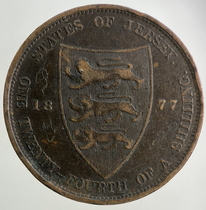 1877 Jersey 1/24 One Twenty - Fourth Of A Shilling Coin | Fine Collectable Grade