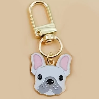 Mini Metal White Cute French Bulldog Dog Charm Keyring Keychain Gift UK