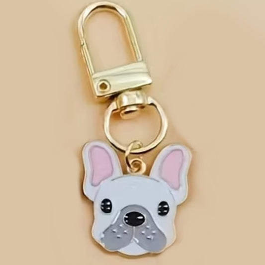 Mini Metal White Cute French Bulldog Dog Charm Keyring Keychain Gift UK