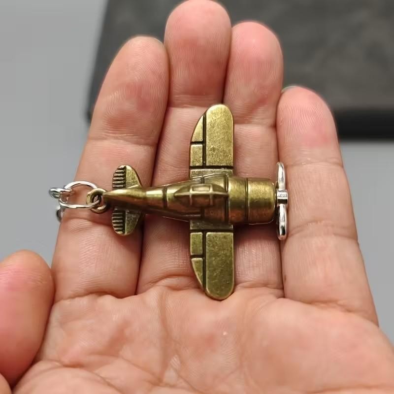Mini Metal Aeroplane With Rotating Propeller Keyring Premium Keychain Gift UK