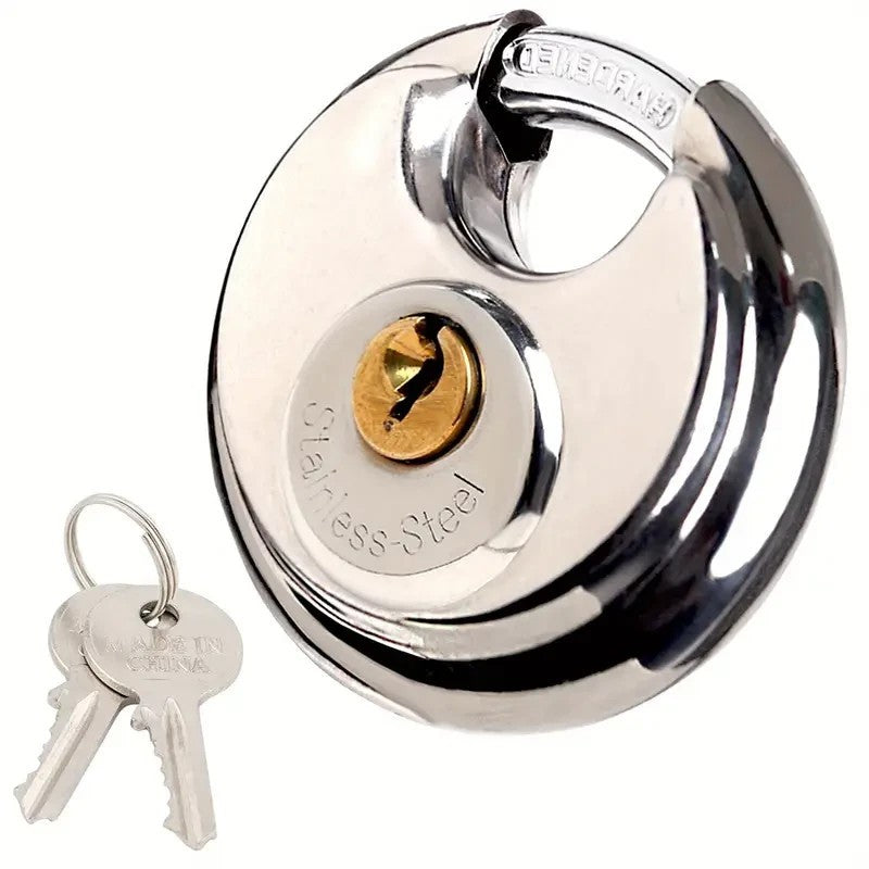 1 Heavy - Duty Stainless Steel Round Lock + 2 Keys Metal Security Padlock UK Stock