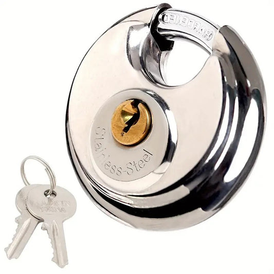 1 Heavy - Duty Stainless Steel Round Lock + 2 Keys Metal Security Padlock UK Stock
