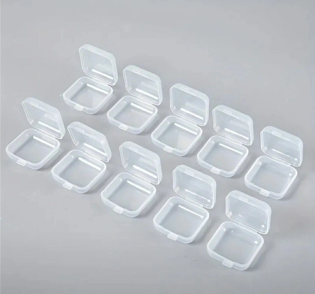 12 x Mini Clear Plastic Small Craft Box Jewellery Ring Storage Case Container