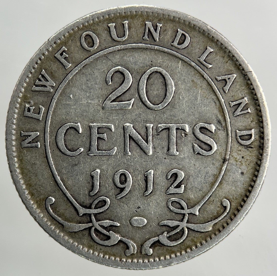 1912 Canada New - Foundland 20 Cents Silver Coin | Fine Collectable Grade