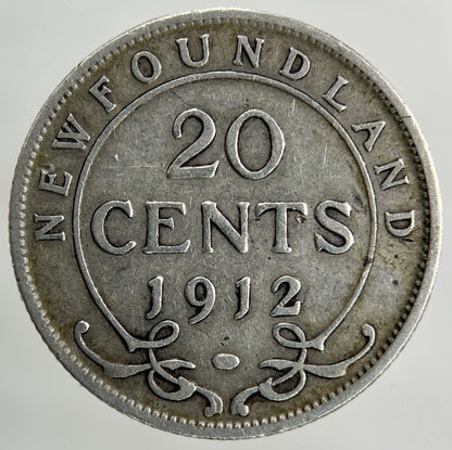 1912 Canada New - Foundland 20 Cents Silver Coin | Fine Collectable Grade