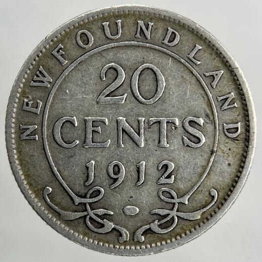 1912 Canada New - Foundland 20 Cents Silver Coin | Fine Collectable Grade