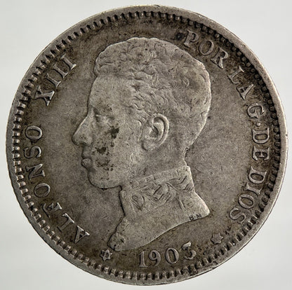 1903 Spain Una 1 Peseta Silver Coin | Very High Grade