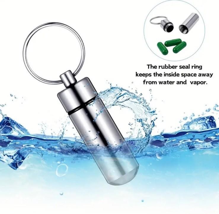 Black Metal Pill Holder Small Case Portable Travel Pill Box Keychain Keyring UK