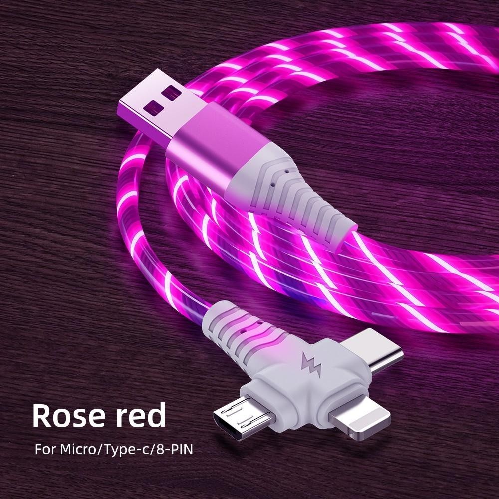 3 in 1 Red LED USB Cable Charging Cable Multi Charger iPhone Lightening Type C