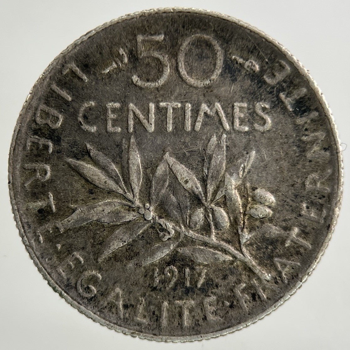 1917 France 50 Centimes Silver Coin | Fine Collectable Grade