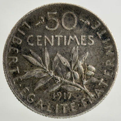 1917 France 50 Centimes Silver Coin | Fine Collectable Grade