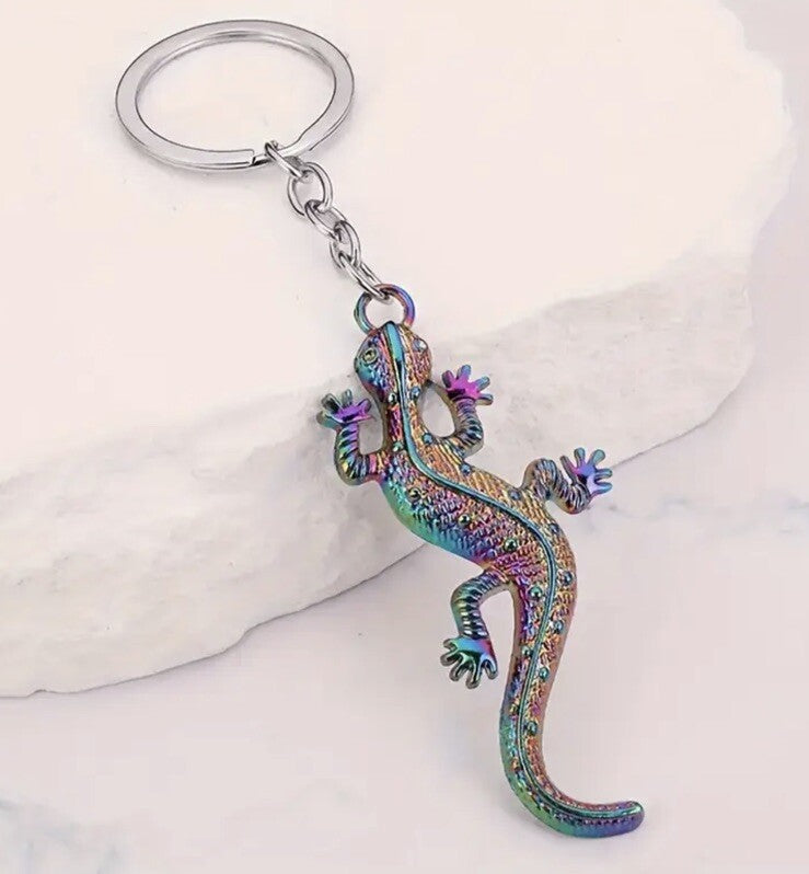 Multicoloured Metal Lizard Shaped Keyring Premium Keychain Gift UK