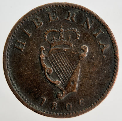 1806 George III Irish Hibernia Farthing Coin | Collectable Grade | a1837