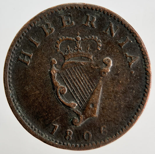 1806 George III Irish Hibernia Farthing Coin | Collectable Grade | a1837