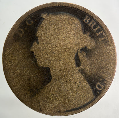 1884 Victoria One Penny Coin | Worn Grade