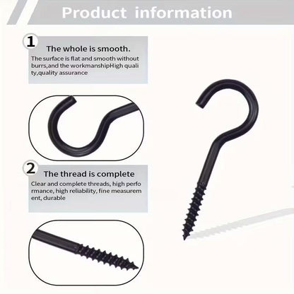 5 x Black 5cm Metal Cup Hooks Screws Ceiling Screw In Heavy Duty Wood DIY UK
