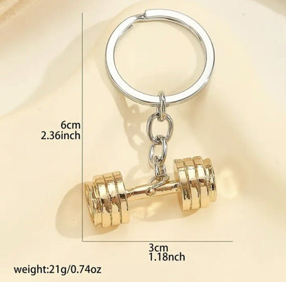 Metal Golden Coloured Gym Dunbell Shaped Keyring Premium Keychain Gift UK