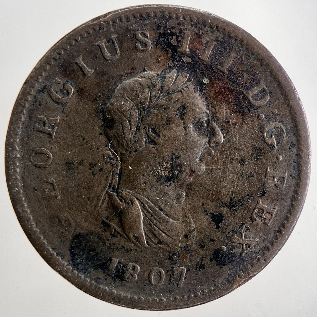 1807 George 3rd III Half - Penny British Coin | Fine Collectable Grade | a9040