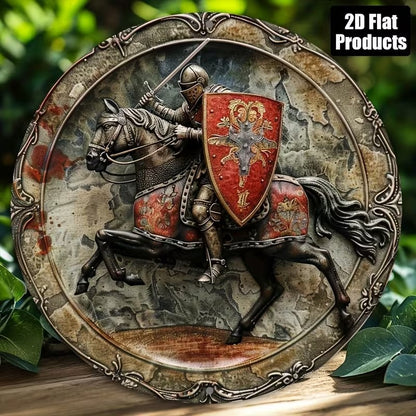 Medieval Knight On Horseback Wall Art Decorative Round Metal Sign 20x20cm Gift