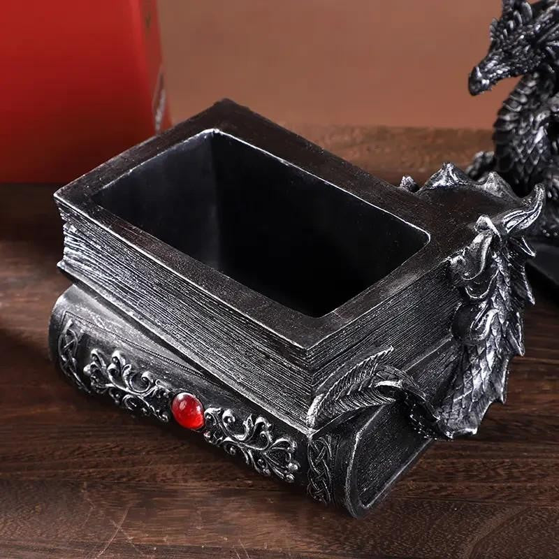 Medieval Black Dragon Jewellery / Money Box Resin Statue Home Sculpture Gift UK