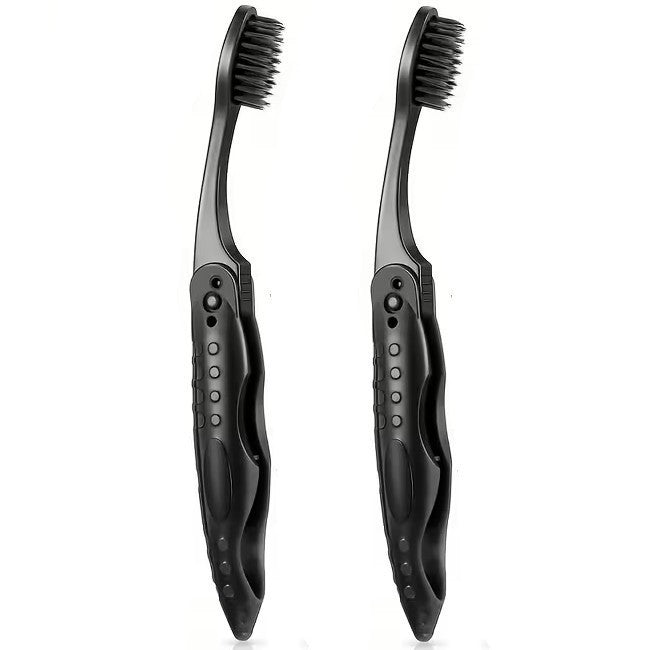 2 x Black Fold - able Folding Travel Toothbrush For Travel Camping Hiking UK