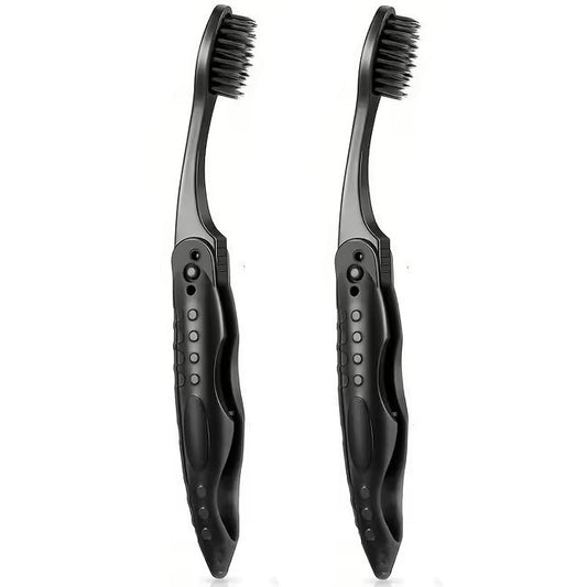 2 x Black Fold - able Folding Travel Toothbrush For Travel Camping Hiking UK