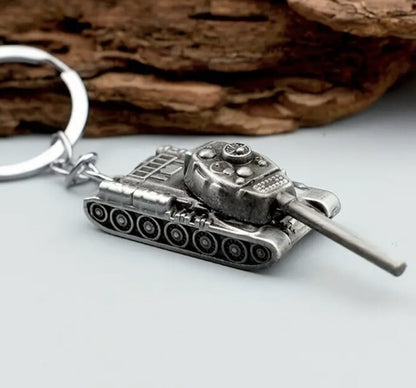 Mini Grey Metal Tank With Rotating Turret Keyring Premium Keychain Gift UK