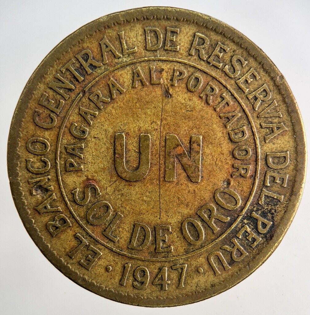 1947 Peru Un 1 One Sol De Oro Coin | Fine Collectable Grade