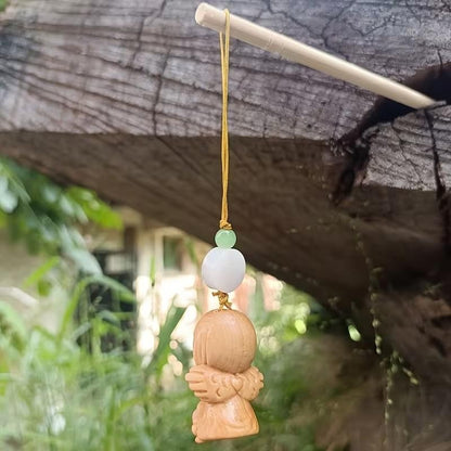 Mini Carved Wooden Cute Sitting Fairy Charm Keyring Keychain Phone Strap Gift UK