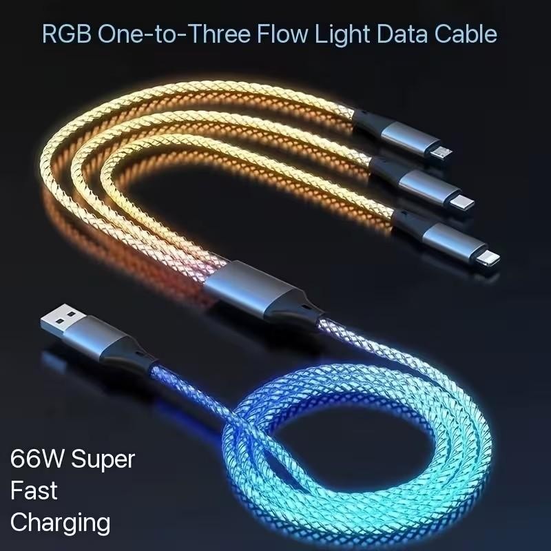 3 in 1 Multi - Colour RGB LED USB Cable Charging Charger iPhone Lightening Type C