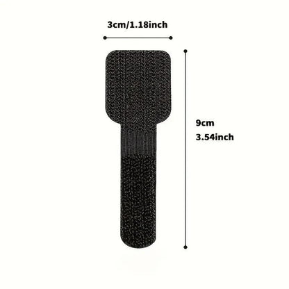 20 x Self - Adhesive Heavy - Duty Hook & Loop Organiser Cable Ties Black - UK Stock