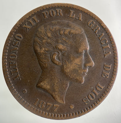 1877 Spain 10 Diez Centimos Coin | Fine Collectable Grade