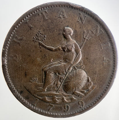 1799 George 3rd III Half - Penny British Coin | Fine Collectable Grade | a9043