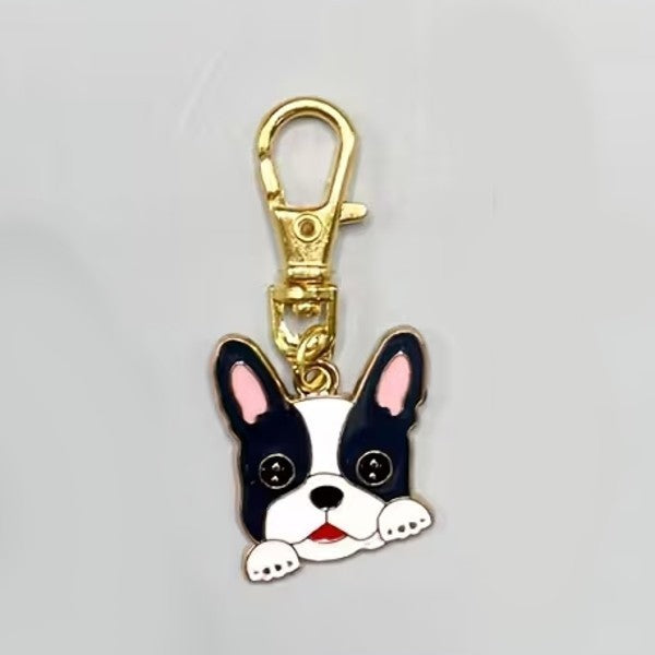 Mini Metal Cute French Bulldog Dog Charm Keyring Keychain Gift UK