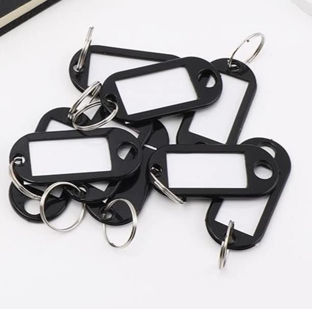 10 x Black Plastic Key - Ring ID Tags Name Label Key Fob Tag - UK Stock