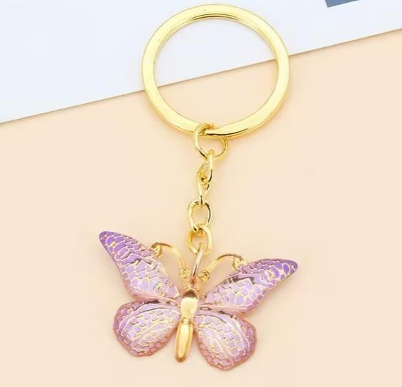 Mini Cute Purple & Gold Butterfly Keyring Premium Keychain Gift UK