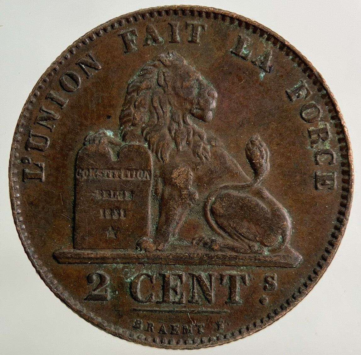 1865 Belgium 2 Centimes Coin | Very High Grade