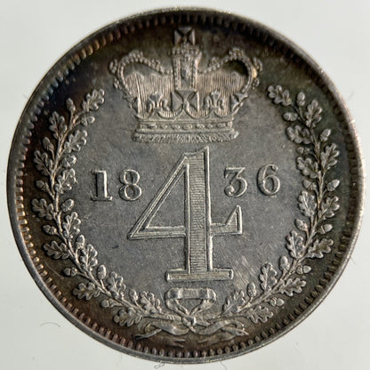 1836 William IV Maundy Four - Pence Silver Coin | Very High Grade