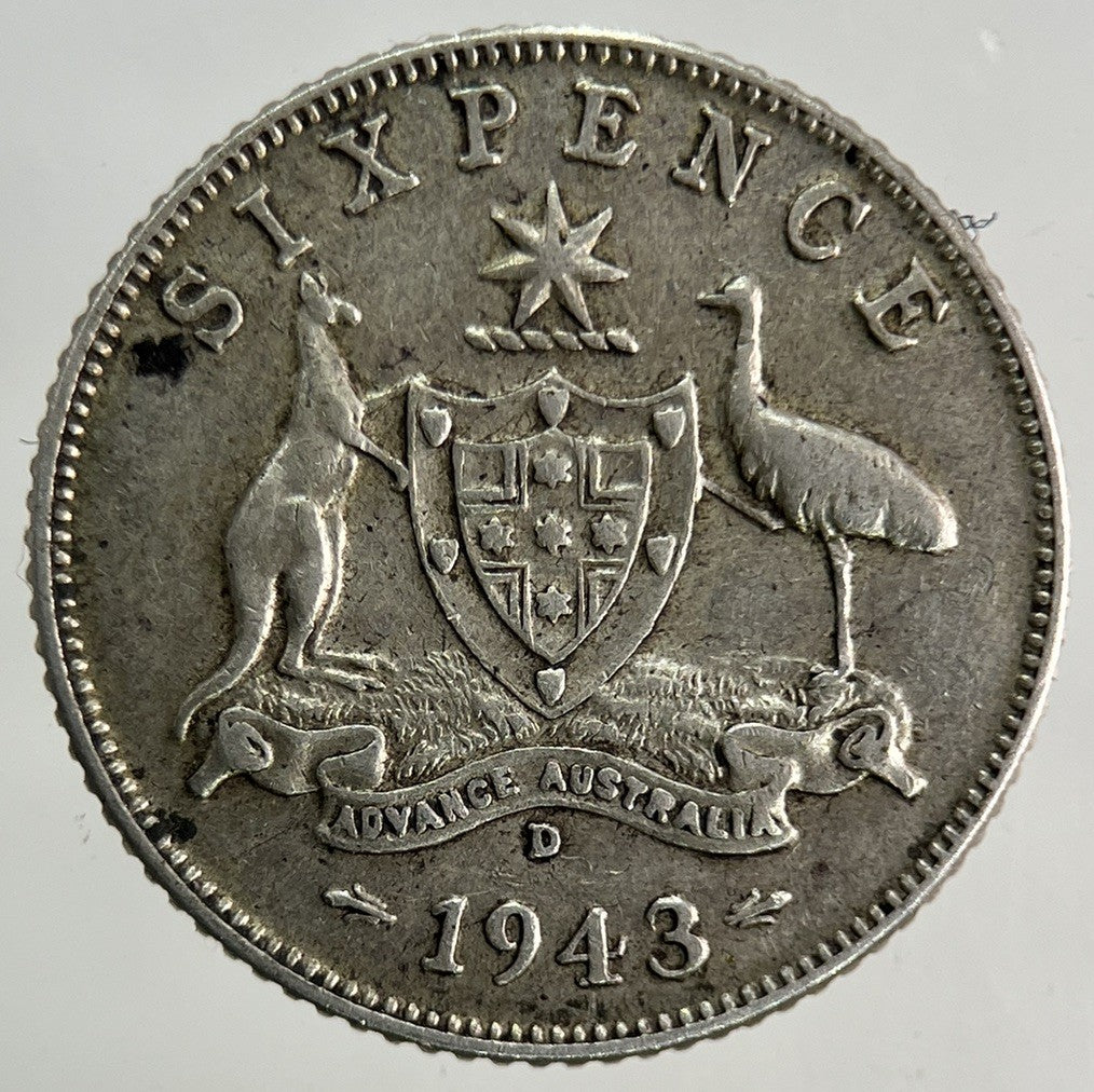 1943 - D Australia Sixpence Silver Coin | Very High Grade