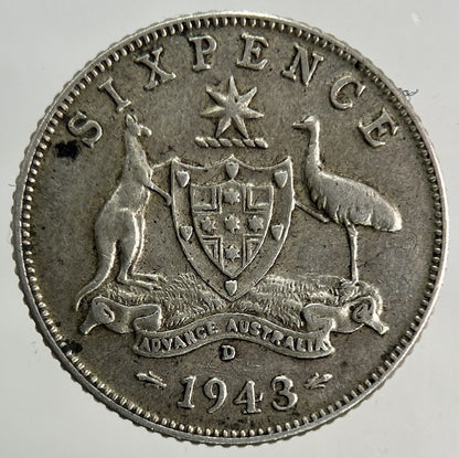 1943 - D Australia Sixpence Silver Coin | Very High Grade