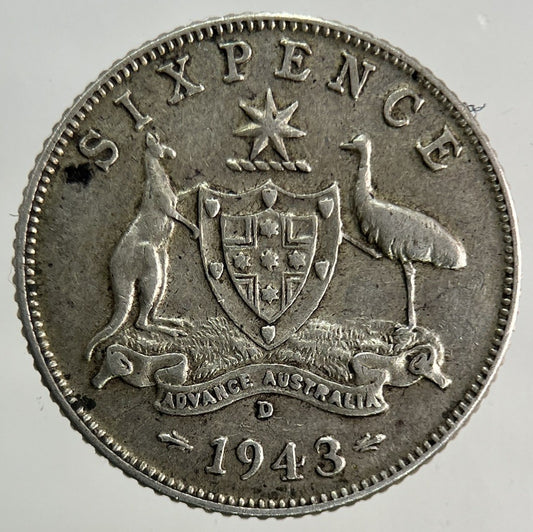 1943 - D Australia Sixpence Silver Coin | Very High Grade